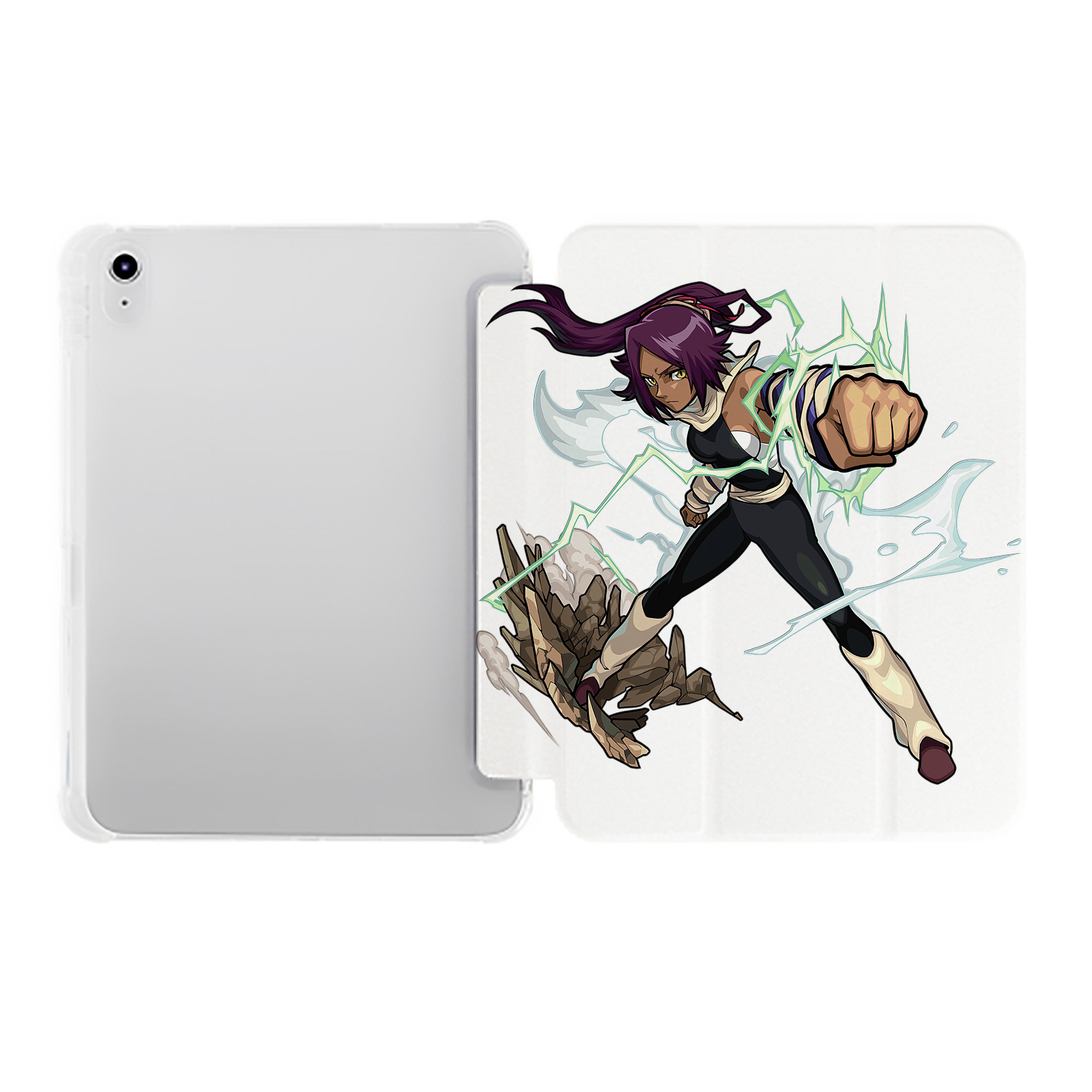 （画像用） ブリーチ 四楓院 夜一（しほういん よるいち） BLEACH Shihouin Yoruichi IPad ケース ペン収納付き 三つ折りスタンド PUレザー×シリコン 対応機種9.5/10.5/10.9インチ